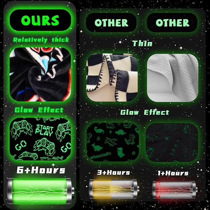 Glow in The Dark Video Gaming Blanket Soft Fuzzy Gamer Throw Blanket Boys Room Decor Game Gifts for Men Teens Couch Sofa Bedroom