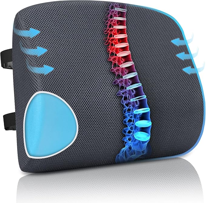 Lumbar Support Pillow for Office Chair Car Seat Cushion for Lower Back Sciatica Pain Relief Firm Memory Foam Pillows Wedge Chairs Cushions with Dual Straps (Mesh Grey)