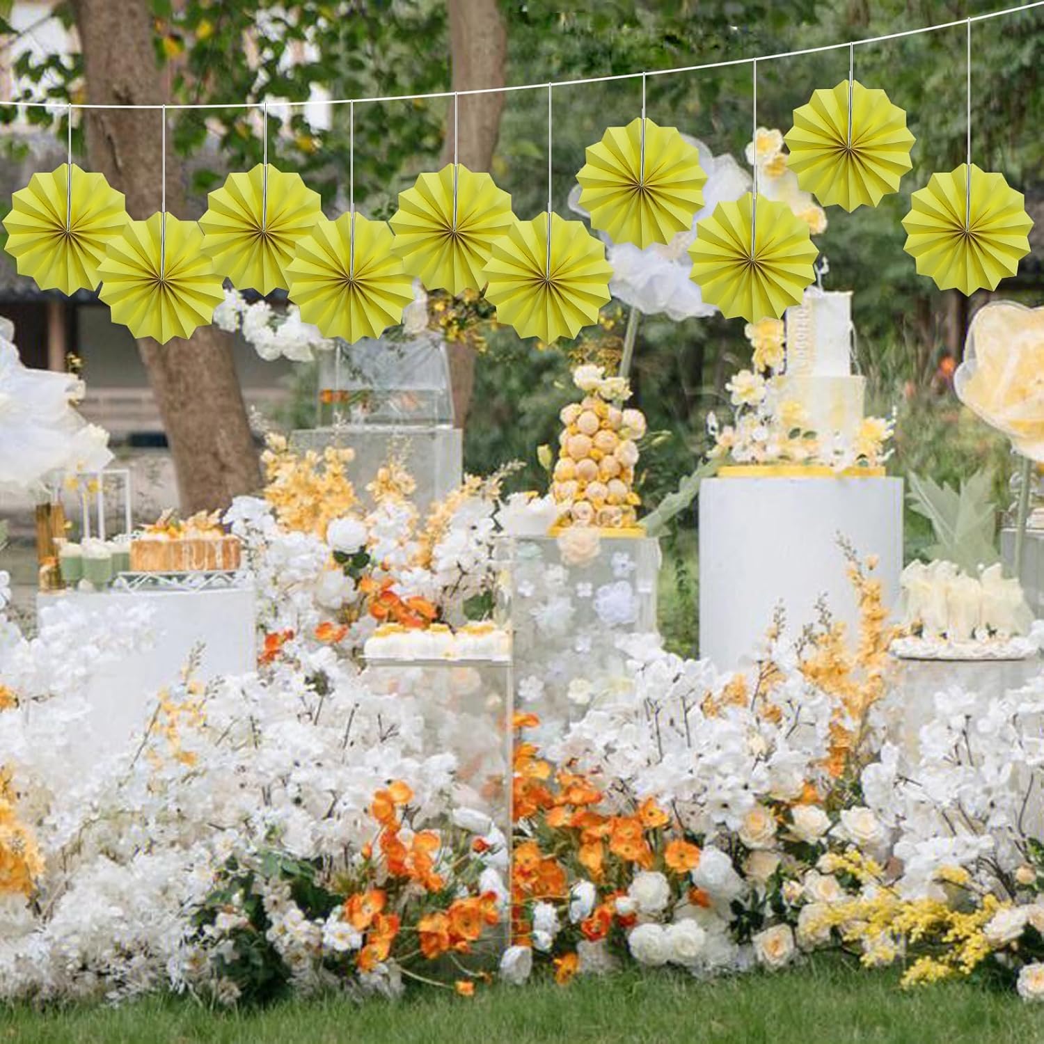 Yellow Party Decorations,Paper Decorations for Party,Lemon Decorations Party Paper Fans Bulk 8in,Anniversary Decorations for Part 30 Color DIY Set （Lemon Yellow）