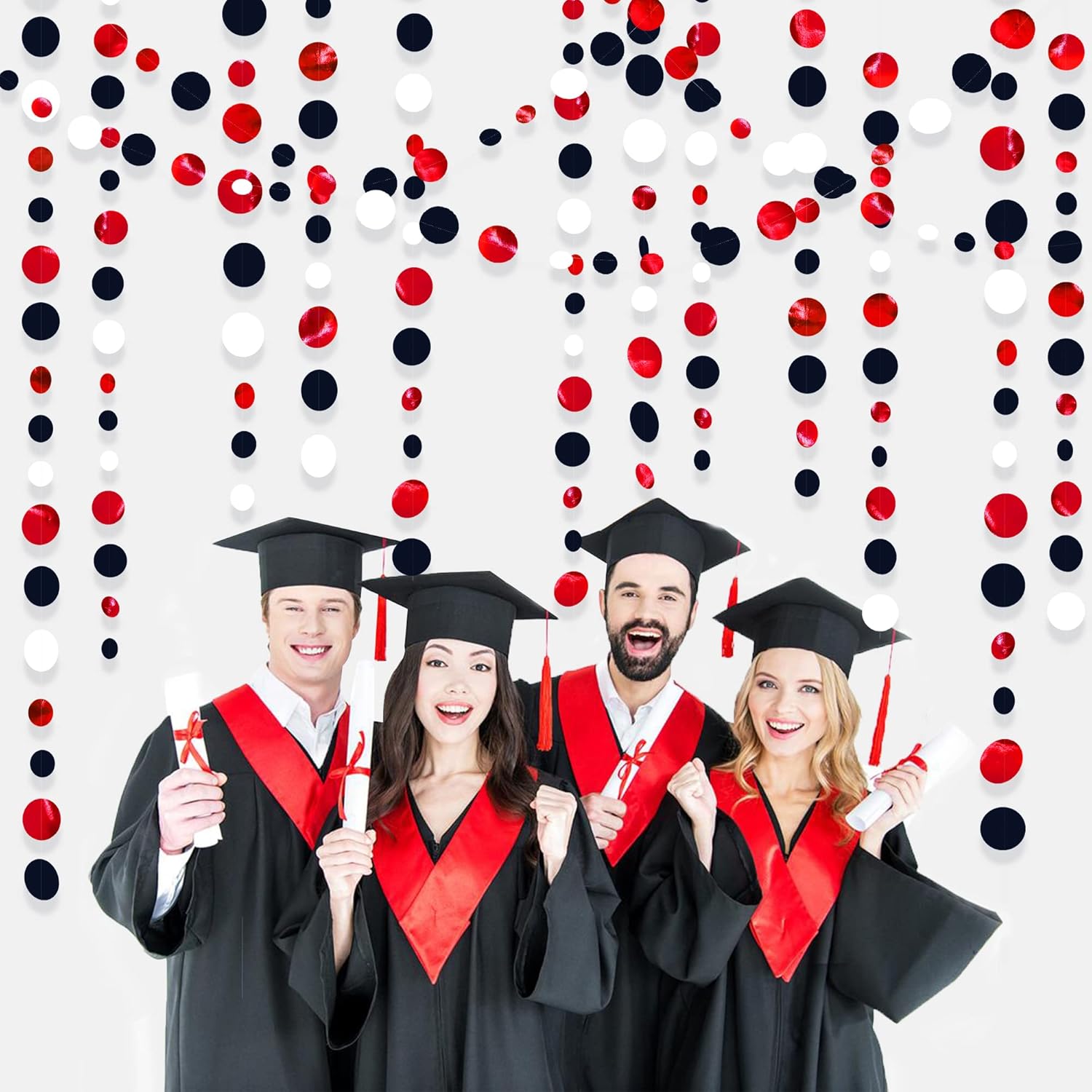 46 Ft Red Black and White Circle Dots Garland Hanging Paper Polka Dots Streamer for Graduations Birthday Bachelorette Engagement Wedding Bridal Shower Holiday Casino Poker Pirate Party Decorations