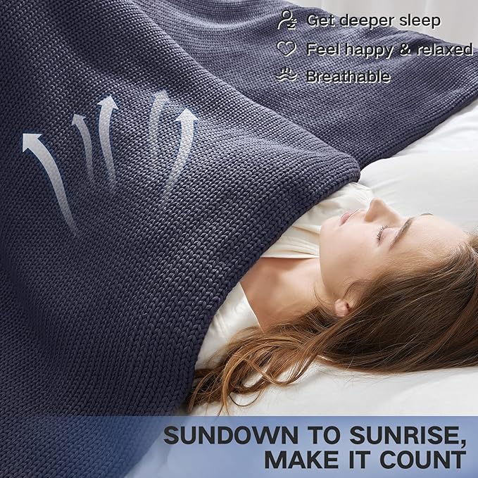 Knitted Weighted Blanket(Dark Grey 50"x60" 5lbs),Home Décor Cooling Throw Blanket for Hot Sleepers,Hand Made Chunky Knit Heavy Blanket Use on Twin Size Bed