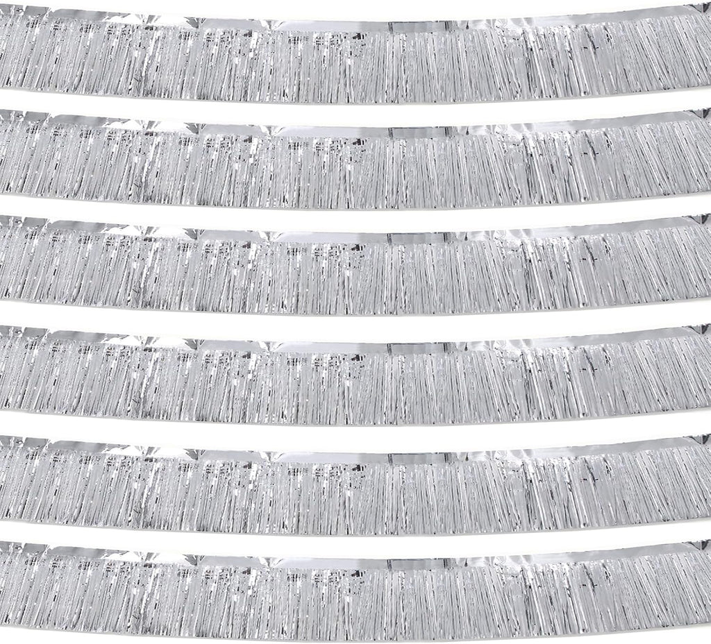 Silver Foil Fringe Garland 10FT 6packs, Metallic Foil Tinsel Fringe Banners for Parade Float Decorations Wedding, Birthday Party Graduation (six Silver)