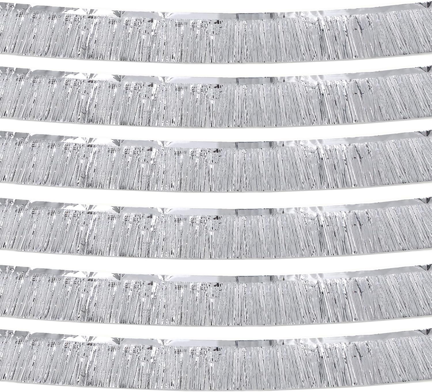 Silver Foil Fringe Garland 10FT 6packs, Metallic Foil Tinsel Fringe Banners for Parade Float Decorations Wedding, Birthday Party Graduation (six Silver)
