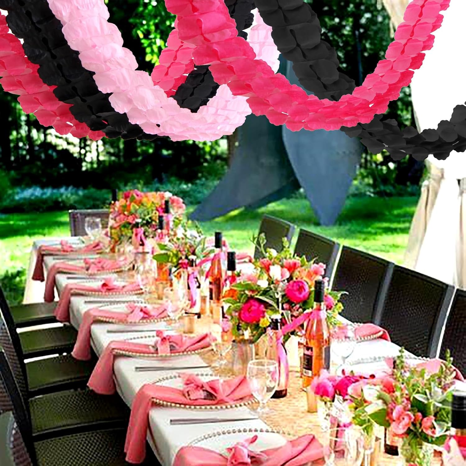 Hot Pink Black Party-Decorations Streamers Garland - 157Ft Four-Leaf Clover Hanging Banner, Wedding Engagement Bachelorette Birthday Baby Bridal Shower Decor Hugtmr
