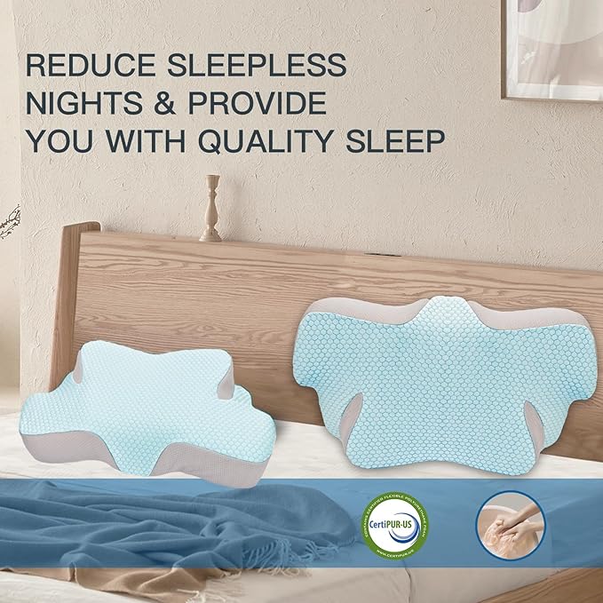 Neck Pillow Memory Foam Pillows: Cooling Cervical Pillows for Neck and Shoulder Pain - Ergonomic Orthopedic Bed Pillow for Side Back Stomach Sleepers