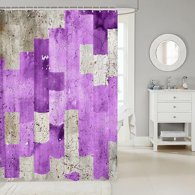 Feelyou Kids Geometric Purple Bathroom Shower Curtain Set Geometry Bath Curtain Boys Girls Checkered Shower Curtain Modern Art Teens Bathroom Accessories Room Decor 72"x78"