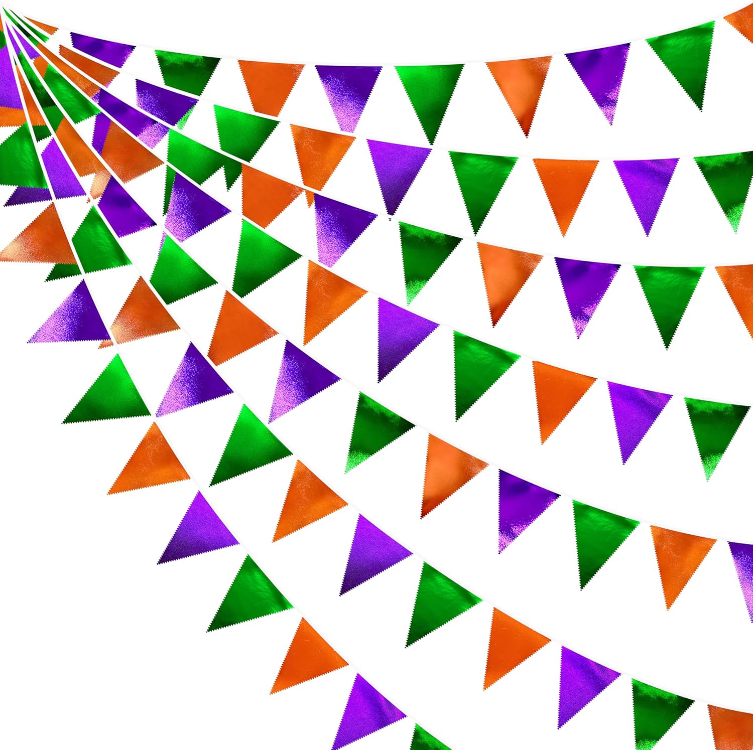 Halloween Party Decorations Metallic Fabric Green Orange Purple Triangle Pennant Banner Flag Bunting for Trick or Treat Spooky Hey Boo Happy Halloween Holiday Birthday Baby Shower Party Supplies