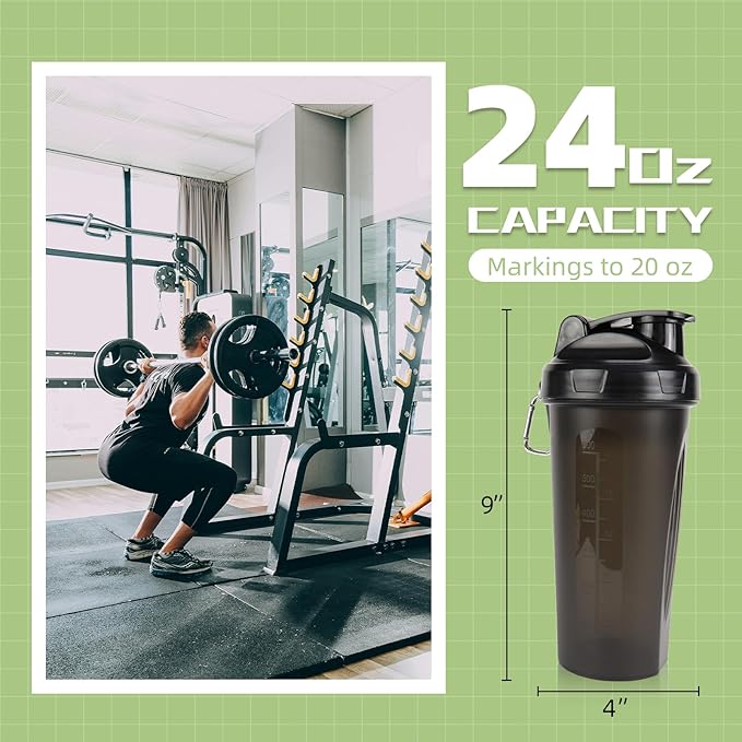 3 Pack Protein Shaker Bottle, 24 oz Protein Shaker Cup with Wire Shaker Ball for Pre Workout, Shake Bottle with Carrying Handle, BPA-Free & Dishwasher Safe (Black, Pink, Blue)