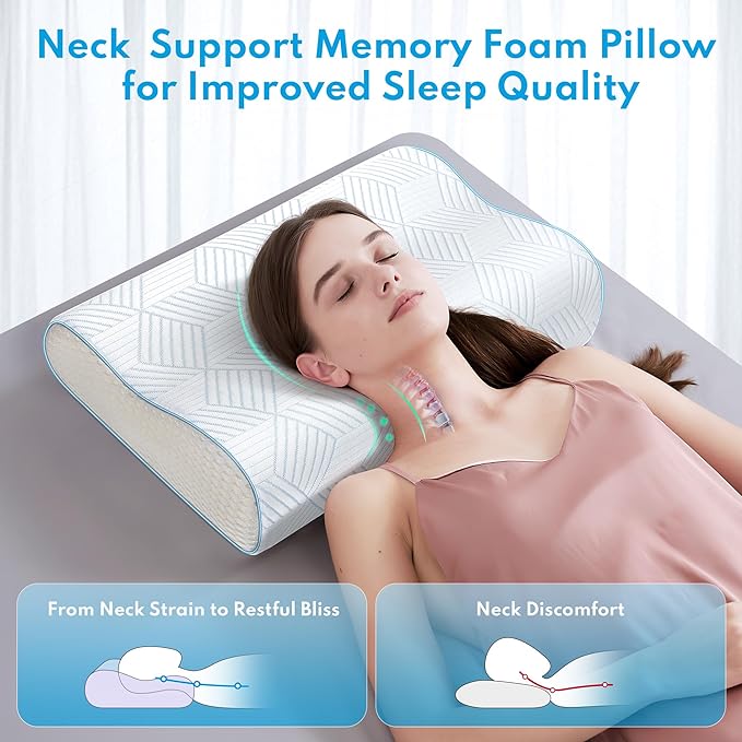 Cervical Neck Pillow for Pain Relief - 4-Layer Adjustable Contour Memory Foam Cooling Pillow for Sleeping, Cooling Ergonomic Pillow for Side Back Stomach Sleepers, Sandwich Pillow Queen Size
