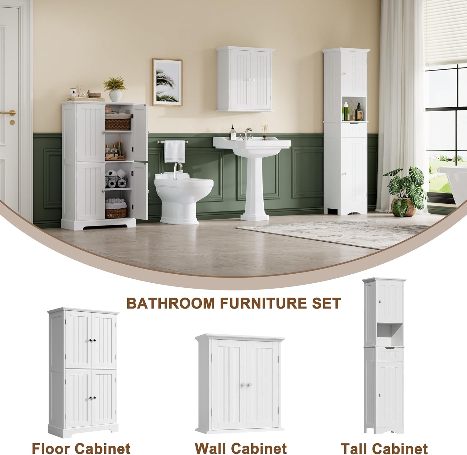 ChooChoo 67" Tall Bathroom Storage Cabinet Freestanding with Adjustable Shelves, Narrow Storage Linen Cabinet with 2 Doors and 1 Drawers for Bathroom, Living Room, Kitchen, White