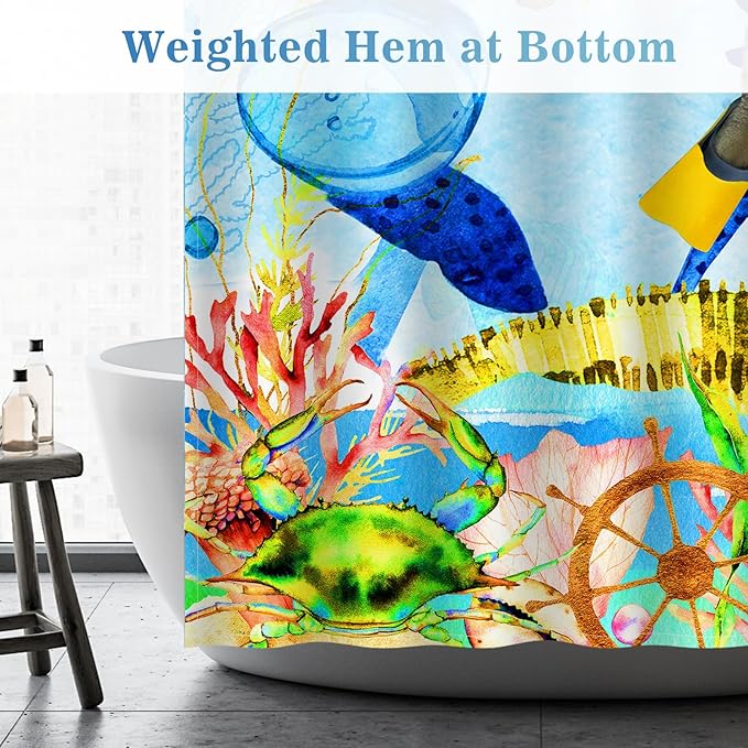 Aimego Extra Long Shower Curtain - Funny Cat Sea Ocean Animal Tropical Fish Coral Seahorse Fabric Cloth Shower Curtain Set with 12 Hooks for Bathroom Decor Accessories Bathtub Curtain, 72"x84"