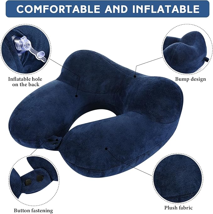 Sintuff 2 Pack Inflatable Travel Pillow for Airplanes Inflatable Neck Pillows with Compact Bag and Blindfold Soft Flight Pillow for Traveling, Airplane, Train, Car, Office(Peacock Green and Blue)