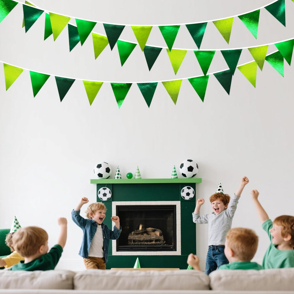 Gradient Green Party Decorations Metallic Fabric Ombre Green Triangle Pennant Banner Flag Bunting for Graduation Birthday Retirement Wedding Bachelorette Spring Summer St Patrick's Day Party Supplies