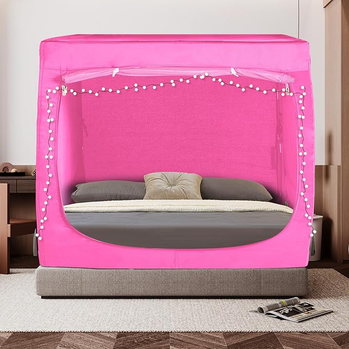 Bed Tent Twin Bed Canopy Tents - Portable Dream Tent for Kids and Adult Indoor Sleeping Tents 70% Blackout with 3 Doors Breathable Private Space Tents