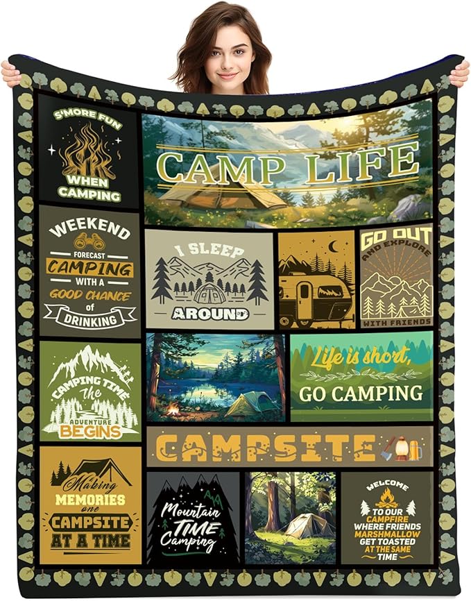 Camping Blanket, Camping Gifts for Women, Camping Accessories, Camping Gifts, Camping Decor for Camper, Camping Essentials for Women on Outdoors, RV Travel 50X60 in