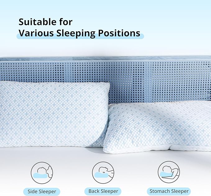Cooling Shredded Memory Foam Pillows for Hot Sleepers, Adjustable Bed Pillows for Side, Back or Stomach Sleepers, Neck Pillows for Sleeping, Queen Pillow with Removable Cover (1 Pack, Cooling)