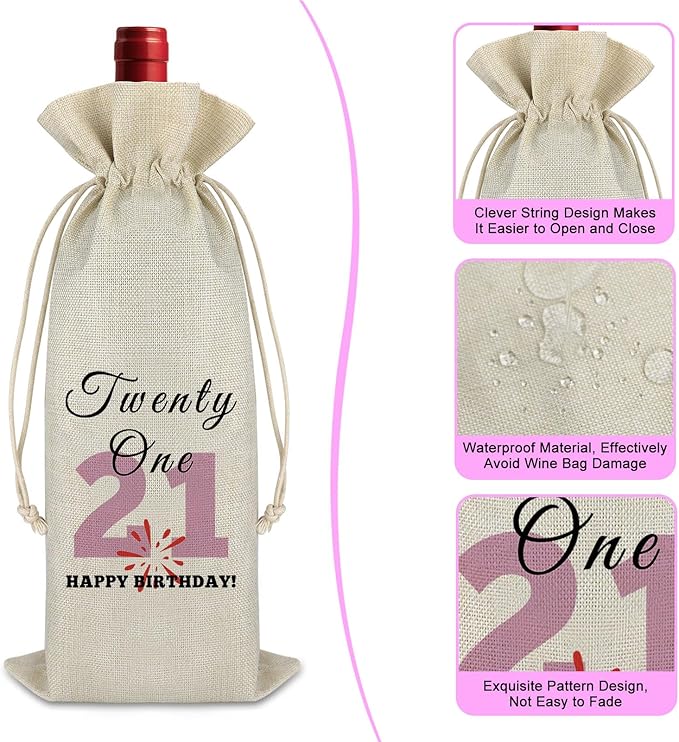 21st Birthday Gifts for Her Him Wine Bag Year Old Birthday Gifts Ideas Friendship Gift for Best Friend Drawstring Burlap Wine Wrap Bag Happy Birthday Gift for Daughter Sister Birthday Party Decors