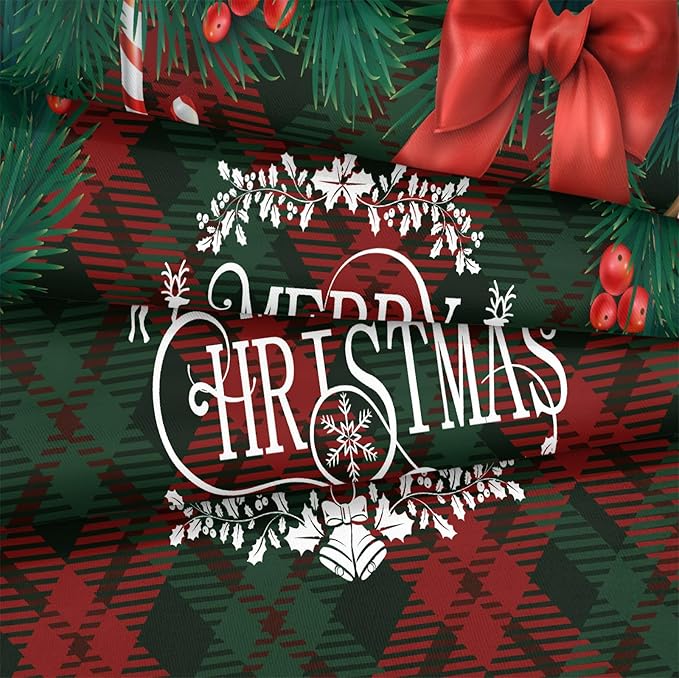 Bedbay Christmas Comforter Set King Size Bedding Set Xmas Bow Buffalo Checkered 4 Pieces Christmas Bedding Set 1 Comforter 2 Pillowcases 1 Cushion Cover(Red Green,King)