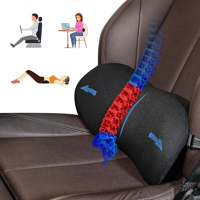 Lumbar Support Pillow for Car - Ergonomic Back Support for Office Chair, Memory Foam Lumbar Pillow for Lower Back Support, Ideal Lumbar Support Pillow for Office Chair, Bed, Recliner