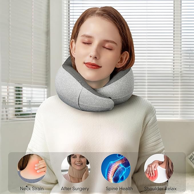 MULIHOMI™ Travel Pillow for Airplane with 100% Memory Foam, 360° Adjustable Full Surrounding Flying Neck Pillows, Travel Pillow Set (Grey)