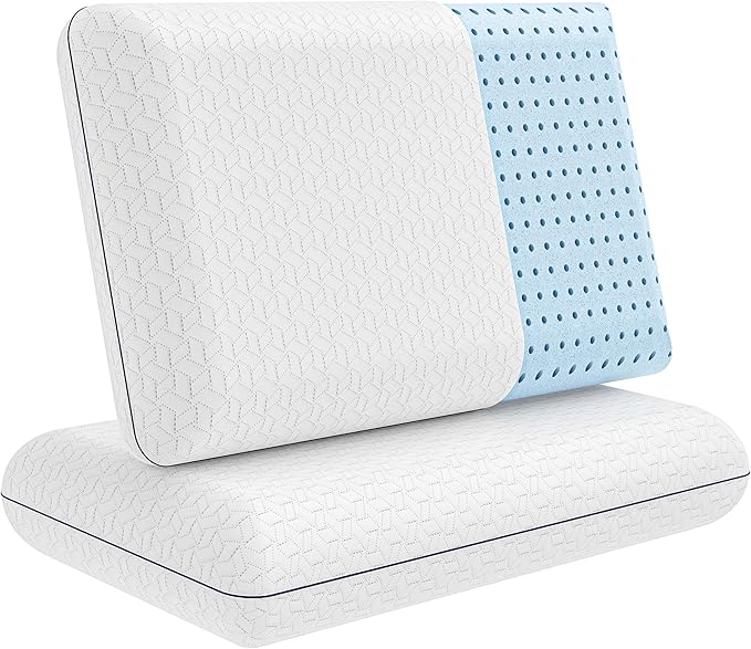 Vaverto Gel Memory Foam Pillow 2 Pack - Queen Size - Ventilated, Bed Pillows with Viscose Made from Bamboo Pillow Cover,Cooling, Bed Pillows