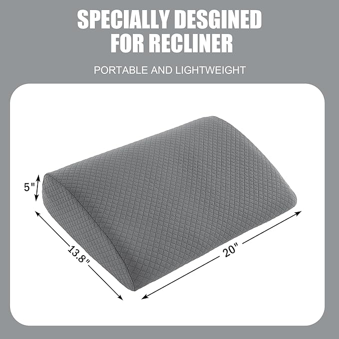 BALAPET Memory Foam Lumbar Support Pillow for Recliner Chair, Extra Large Back Support Cushion for Elderly, Supportive Lumbar Support Pillow, Thick Backrest for Home Reading, 20x14x5, Grey