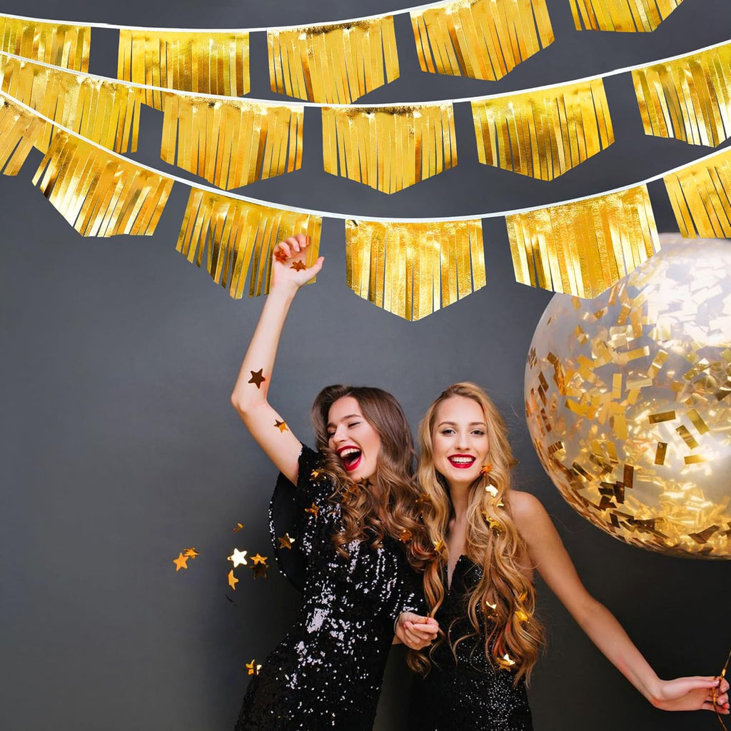 Gold Tassel Banner Double Sided Metallic Fabric Pennant Bunting Flag Garland for Graduation Birthday Anniversary Bachelorette Engagement Wedding Bridal Shower Baptism Hen Party Decorations Supplies