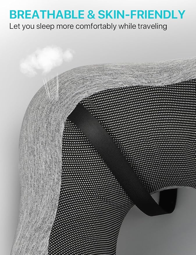 ALLJOY Travel Neck Pillow for Sleeping-Prevents Head Forward,100% Pure Memory Foam Travel Pillow with Eye Mask, Adjustable Clasp, and Seat Strap - Comfort Travel Kit for Airplane, Train, Car