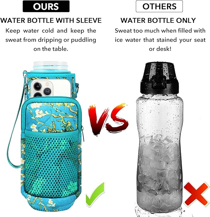 32 oz Water Bottles with Straw & Strap, Motivational Water Bottles with Times to Drink, BPA Free Reusable Sports Water Bottle with Sleeve Carrier for Hiking, Travel, Running or Fitness