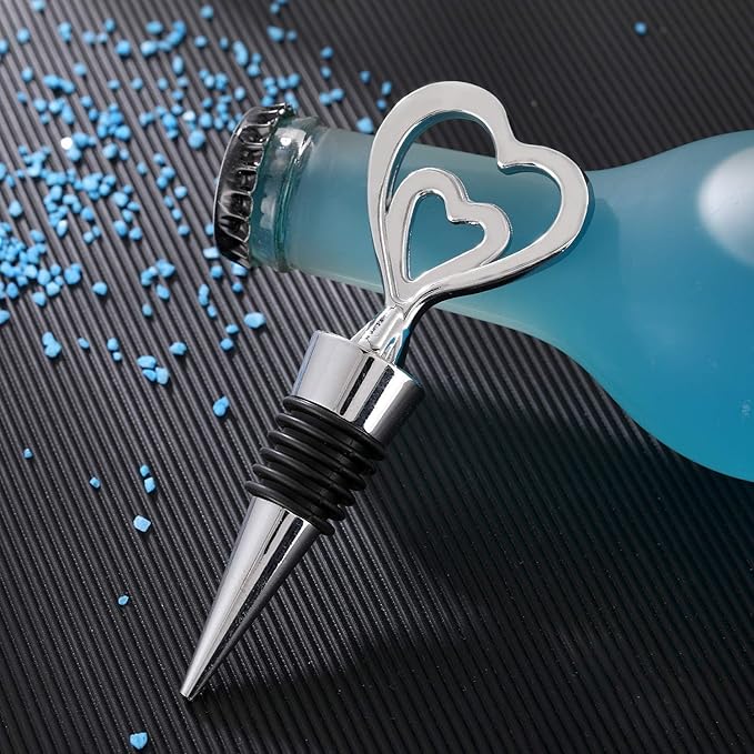 12PCS Valentine's Day Bridal Shower Favors for Guests,Nurses Gift Ideas Silver Heart Wine Bottle Stoppers Summer Holiday Birthday Gifts Wedding Souvenirs Party Supplies(12,Sliver Heart)