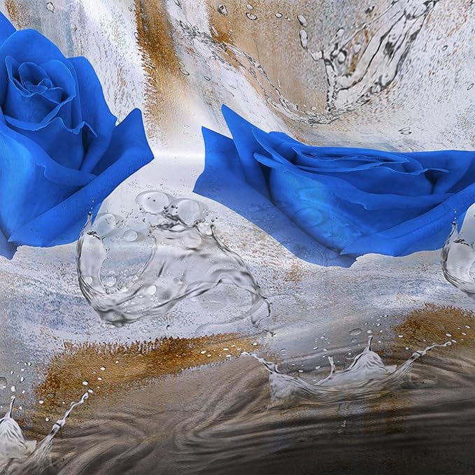AILONEN Blue Rose Shower Curtain for Girls 3D Rose Water Droplet Retro Bathroom Decor,Modern Rose Flower Couple Lover Women Bath Curtain 48" W*72" H Polyester Waterproof Bathroom Curtain with Hooks