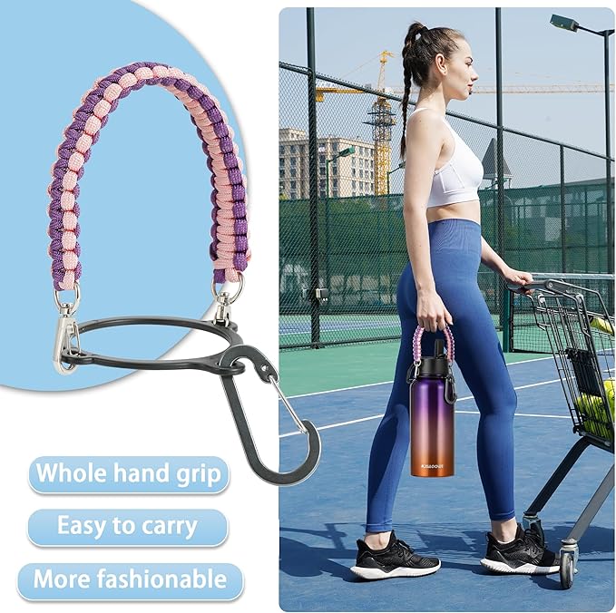 32 oz Insulated Water Bottle with Paracord Handles & Strap, 2 Lids(Straw Lid&Spout Lid), Stainless Steel Reusable Wide Mouth Metal Water Bottle With Straw, Double Walled, Thermo Mug（Tropical Fruit)