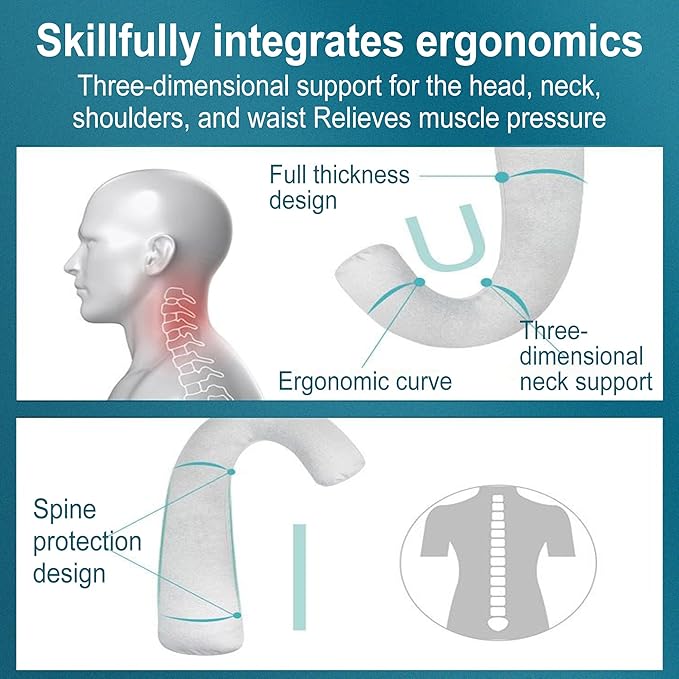 Travel Neck Body Pillow for Car Sleeping, Travel Gifts J Pillow Road Trip Essentials for Adults Kids, Neck&Spine Support Pillows for Comfortable Long Drives (Grey)