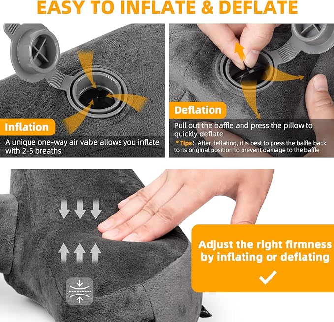 Rewondah Inflatable Travel Pillow for Sleeping Airplane - Inflatable Neck Pillow for Traveling on Plane with Washable Cover, Blow up Neck Travel Pillow for Airplanes, Cars - Portable and Comfortable