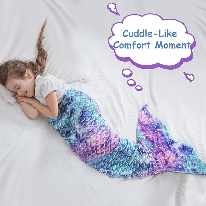 Catalonia Toddlers Mermaid Tail Blanket, Super Soft Plush Flannel Sleeping Snuggle Blanket for Kids, Mermaid Gifts for Girls 4-6, Fish Scale Pattern, Galaxy