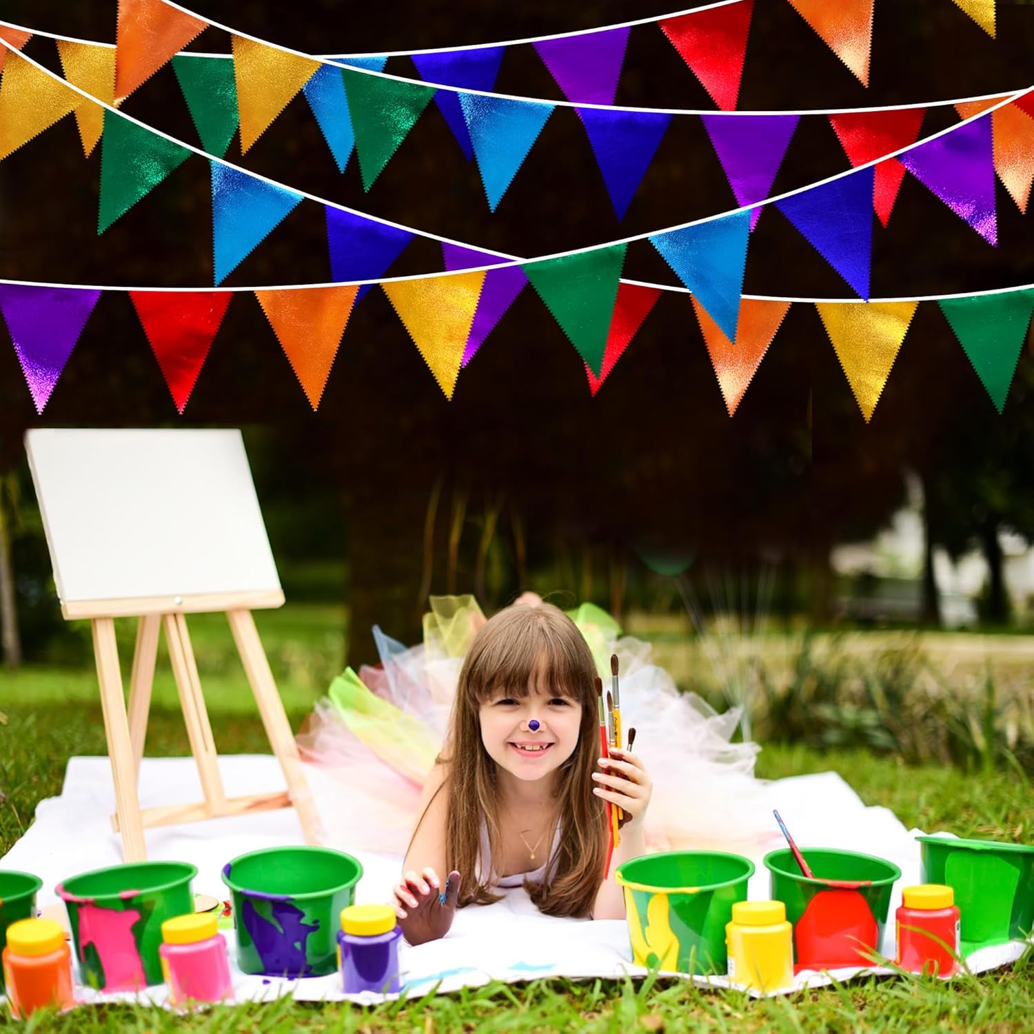 Rainbow Party Decorations Colorful Metallic Fabric Triangle Pennant Banner Flag Bunting Garland for Rainbow Fiesta Carnival Christmas Birthday Wedding Baby Shower Holiday Outdoor Party Supplies