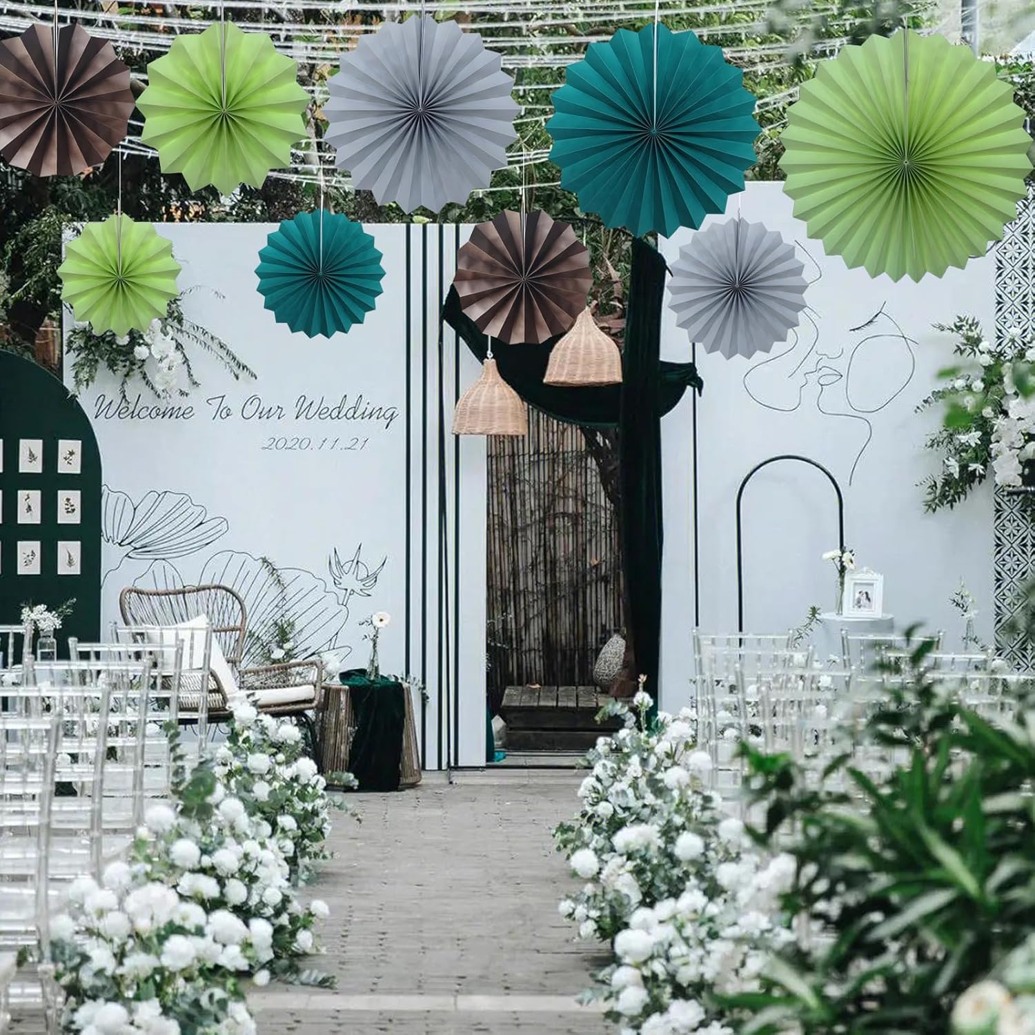 Coffee Party Decorations,Coffee Birthday Decorations,Party Events Accessories,Coffee Themed Party Decorations,Coffee Party,Friends Themed Party 8in Hanging Paper Fans 30 Color DIY Set(Coffee))