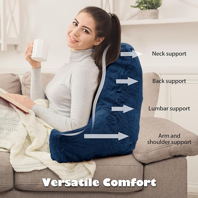 Reading Pillow Large Bed Pillow,Backrest with Arms, Back Support for Sitting Up in Bed, Couch for Lounging Bedrest,Blue
