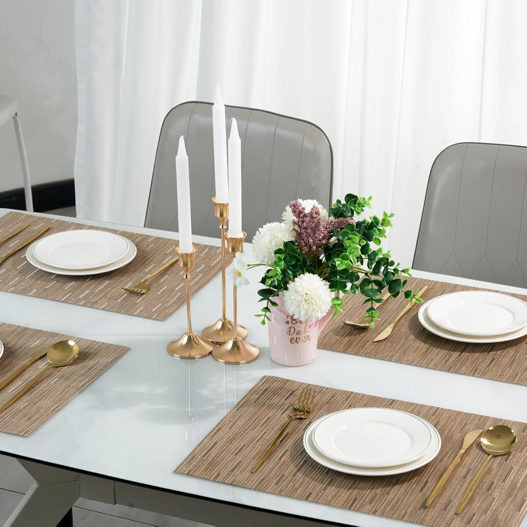 Placemats Set of 8，Non-Slip PVC Weave Table Mats Easy to Clean，Heat Resistant Place Mats for Kitchen Dining Table Decoration Indoor Outdoor，Light Brown