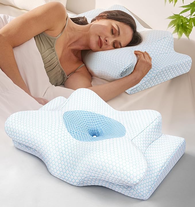 Cervical Neck Pillow for Pain Relief, Adjustable Memory Foam Pillows for Side Back Stomach Sleeper, Orthopedic Contour Bed Pillow