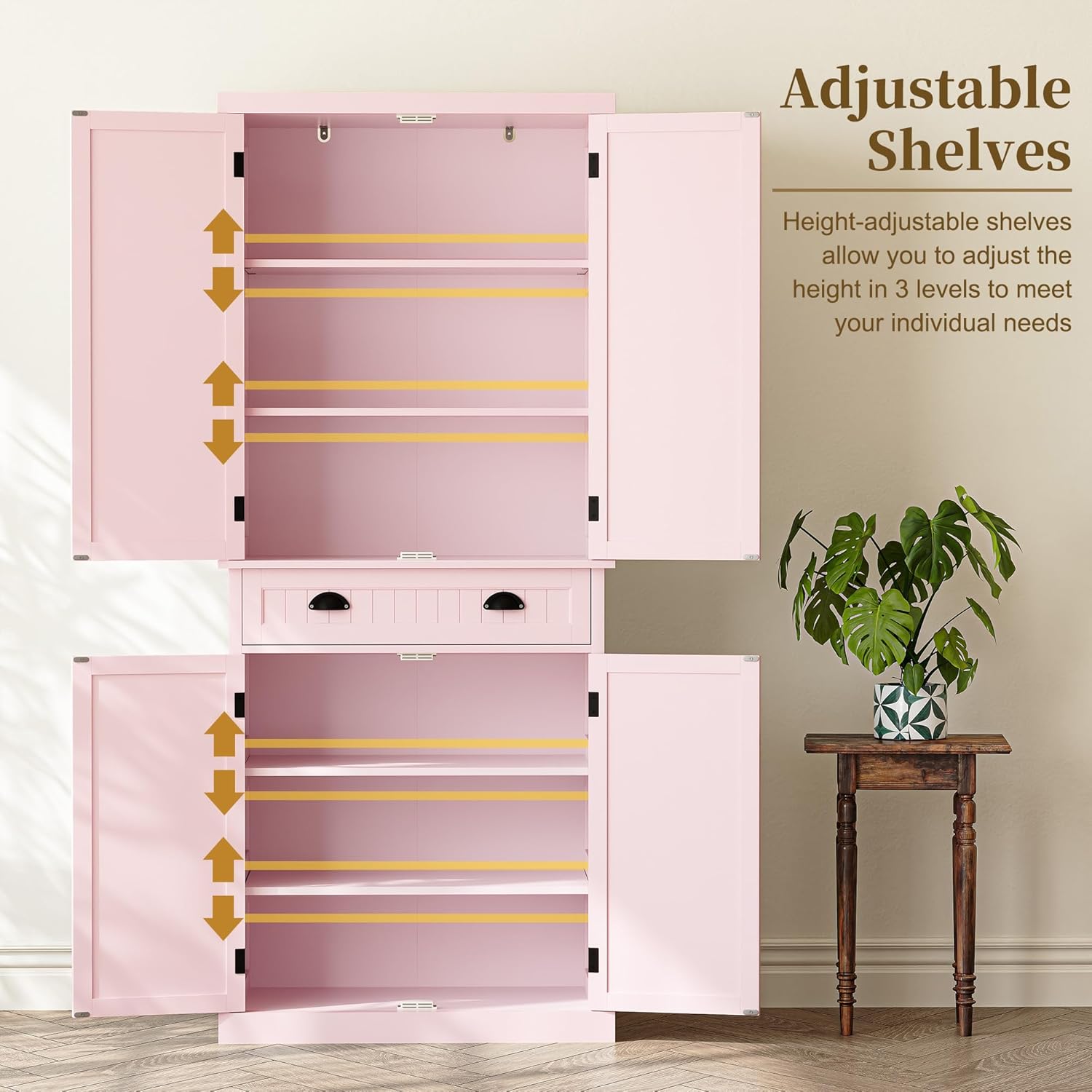 ARTPOWER 72" Tall Kitchen Pantry Storage Cabinet with Drawer and Adjustable Shelves, Pantry Cabinet for Kitchen, Bathroom or Hallway, Pink