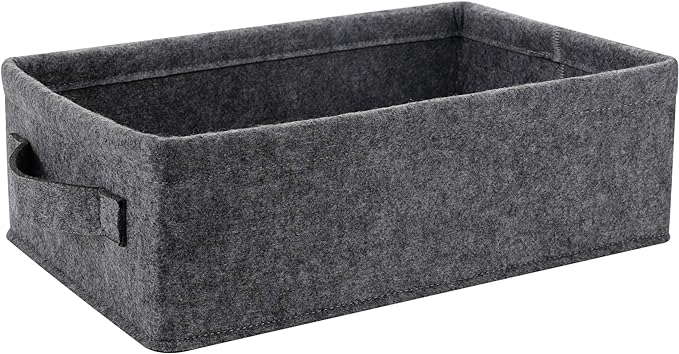 Medium Storage Basket Shlef Low Storage Bin Rectangle Felt Fabric Baskets Storage Bins Organizer for Underwear Socks Bra Towel Toiletry Baby Products Storage Basket Light Gray
