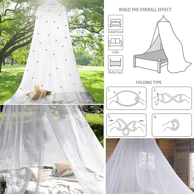 dix-rainbow Mosquito Net Bed Canopy,Elegant King/Queen Size Canopy Bed Curtains for Girls,Stylish Dome Mosquito Netting Bed Tent, Decor for Baby Cribs, Kid Beds, and Adult Beds（White）
