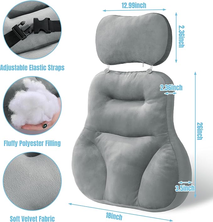 HOMBYS Neck Support for Short-Back Office Chair, Soft Headrest Pillow Lumbar Support for Neck Pressure Relief Improved Posture for Working Chair, Car and Travel, Light Grey