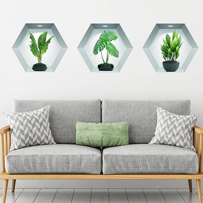 3D Vivid Green Plants Wall Decal, Removable Green Leaves Wall Sticker for Bedroom Living Room Office Bathroom Kitchen Home Decor(Plant3)