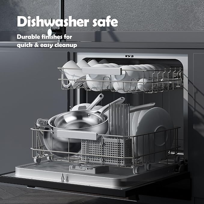 Stainless Steel Cookware Set,Tir-Ply Pots and Pans Set,10 Pcs Stainless Steel Induction Kitchen Cookware Sets,PFOA Free, Frying Pans,Saucepans,Saute Pan & Stock Pot,Compatible with All Cooktops