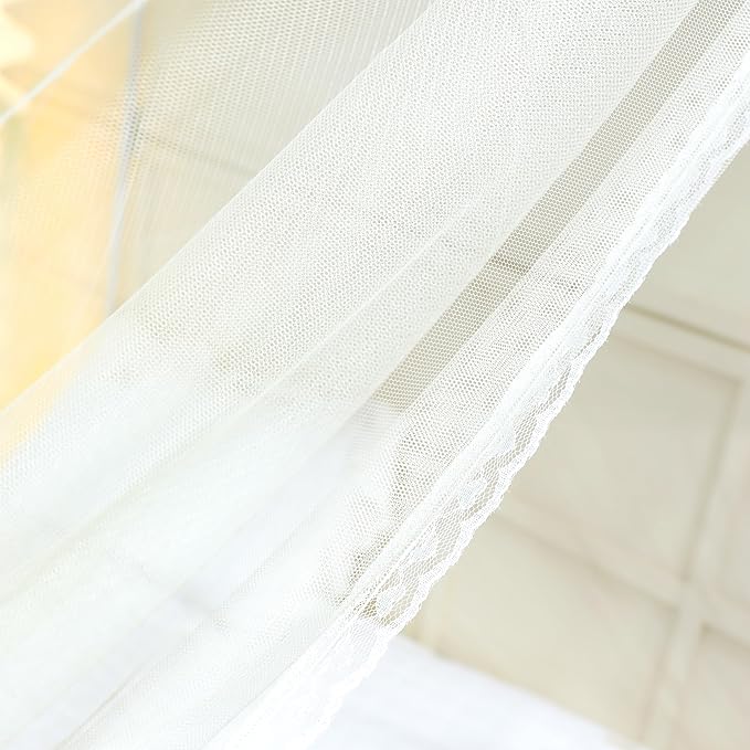 Bed Canopy, Princess Bed Curtain Net for Girls & Adults，Three-Doors Rectangle Lace Dome Netting (Yellow, King)