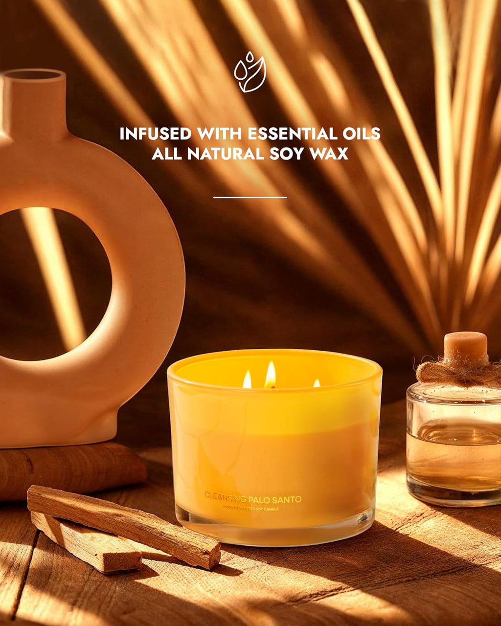 96NORTH Luxury Palo Santo Candle | Large 3 Wick Jar Candle | Up to 50 Hours Burning Time | 100% Natural Soy Wax | Relaxing Aromatherapy Aesthetic Candles | Housewarming Gift for Men and Women