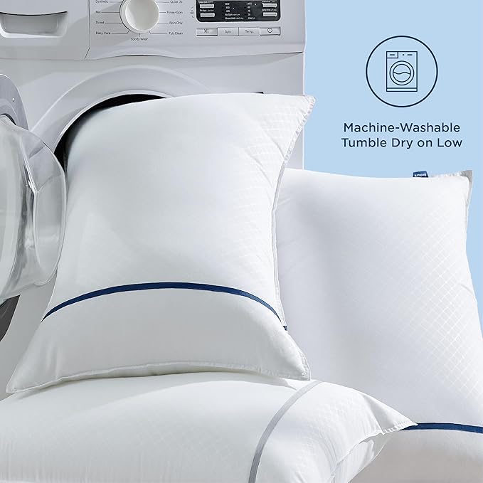 Bedsure Hotel Pillows - Luxury Bed Pillows for Sleeping with Decoration Strip Breathable Cover Soft & Supportive Pillows for Side, Back or Stomach Sleepers (2, Grey, Queen)