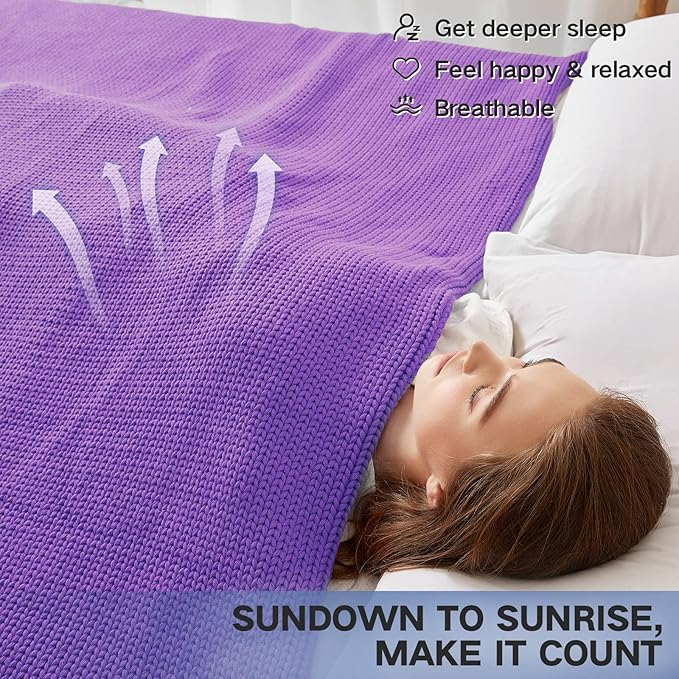 Knitted Weighted Blanket(Purple 50"x75" 12lbs),Home Décor Cooling Throw Blanket for Hot Sleepers,Hand Made Chunky Knit Heavy Blanket for Adults Use on Full Size Bed